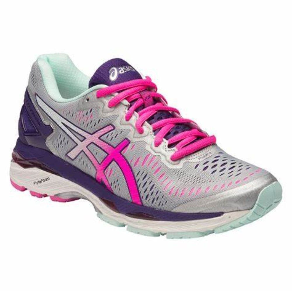 New Asics GEL Kayano 23 Grey Silver Pink Light Turquoise 7 WIDE (D) width 38